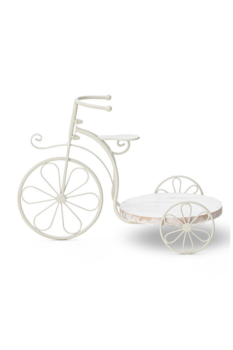 18"L Solid Wood and Metal Tricycle Planter Stand with Tray, Alternate, color, White