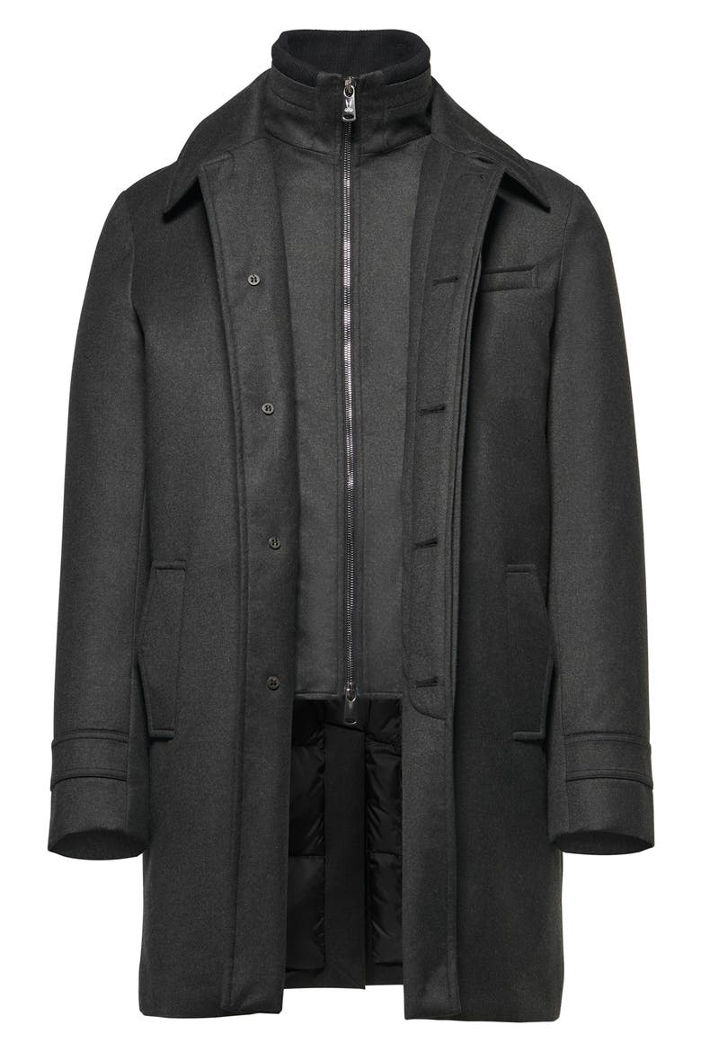 Waterproof Virgin Wool & Silk Down Coat with Removable Bib, Alternate, color, DARK GRAPHITE