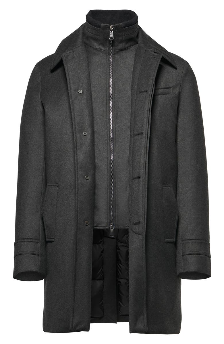 Norwegian Wool Waterproof Virgin Wool & Silk Down Coat with Removable Bib, Alternate, color, Dark Graphite