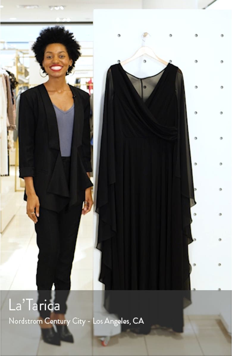 Xscape Side Ruched Long Sleeve Chiffon Gown, sales video thumbnail