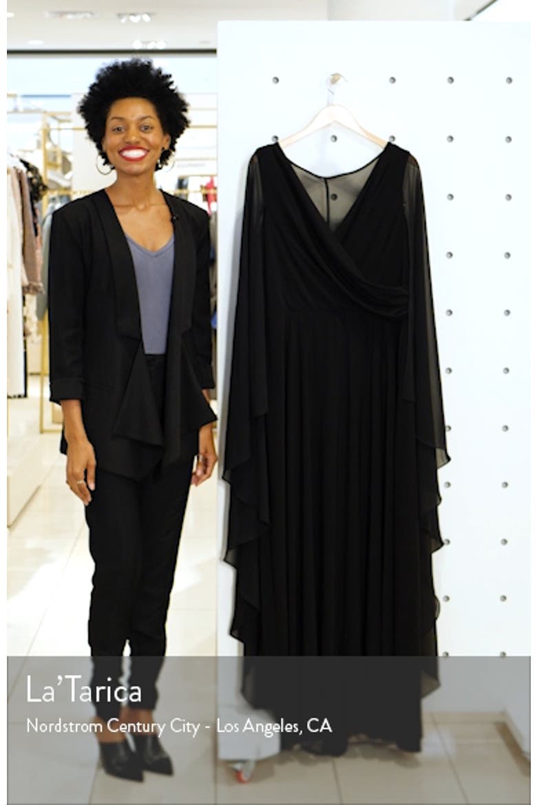 Xscape Side Ruched Long Sleeve Chiffon Gown video