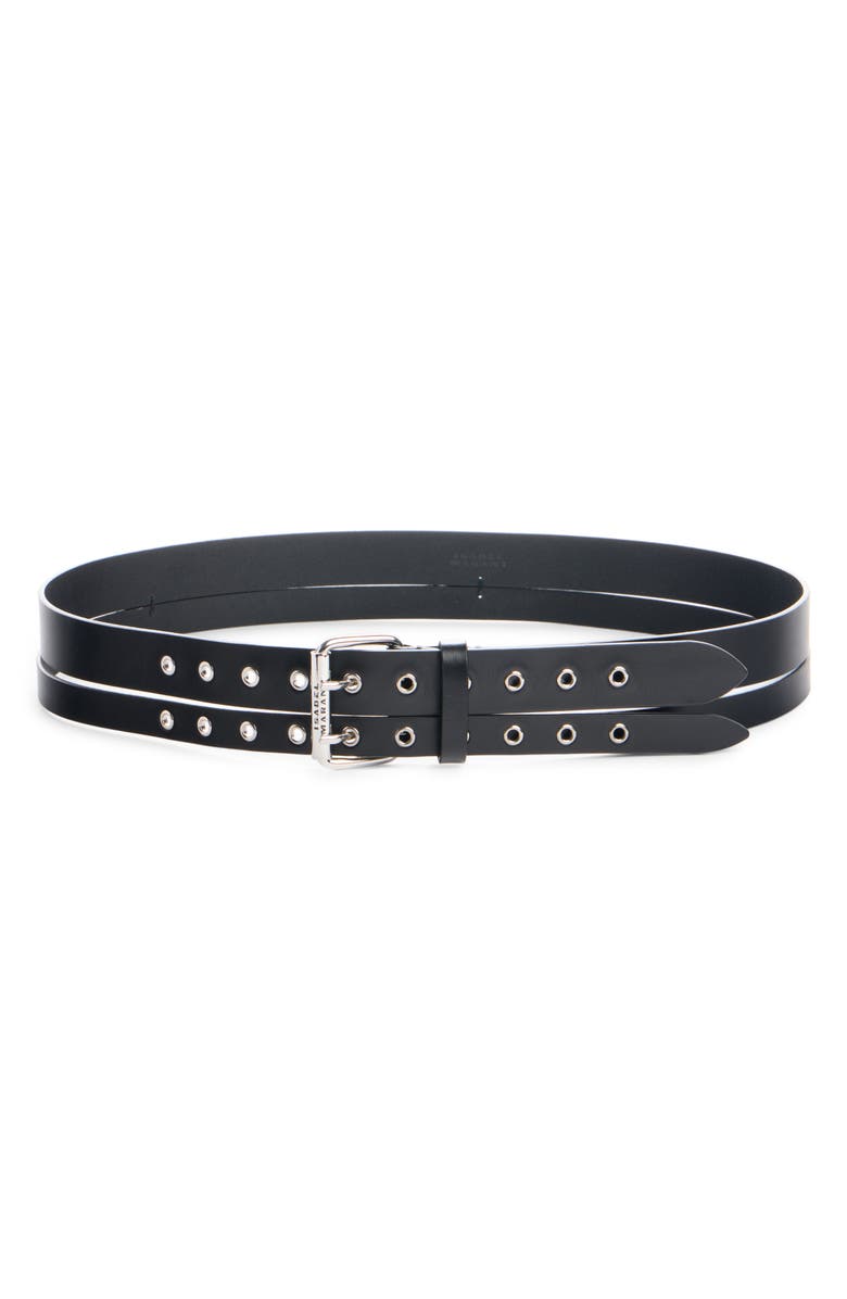 Isabel Marant Split Grommet Leather Belt, Main, color, Black/ Silver