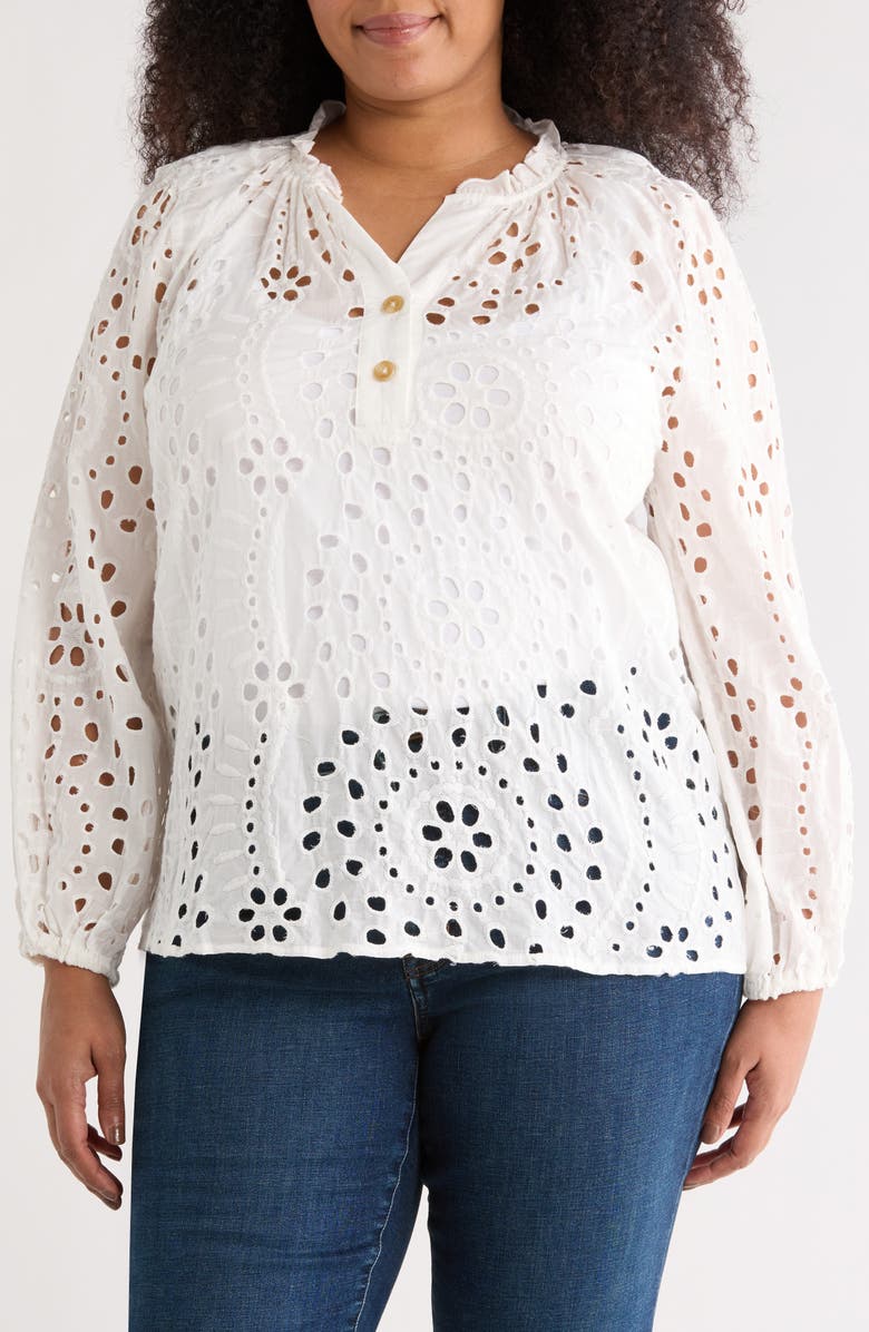 Forgotten Grace Eyelet Button-Up Shirt, Main, color, White