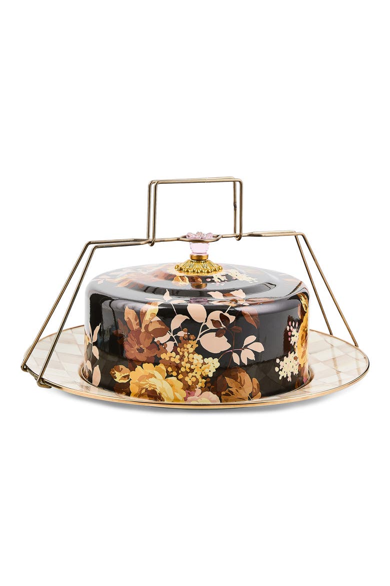 Wild Rose Enameled Steel Cake Carrier, Main, color, BROWN