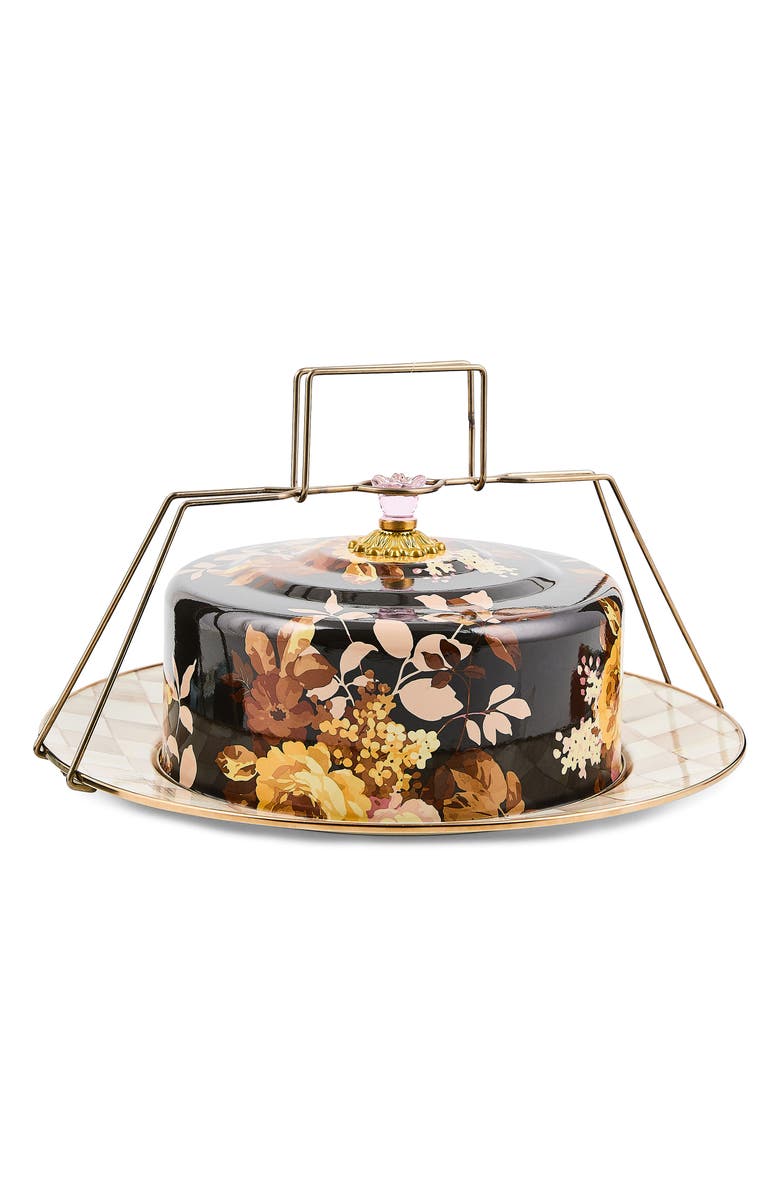 MACKENZIE CHILDS Wild Rose Enameled Steel Cake Carrier, Main, color, Brown