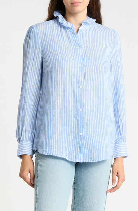 Julian Ruffle Collar Button Front Linen Top
