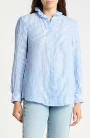 JMCLAUGHLIN Julian Ruffle Collar Button Front Linen Top