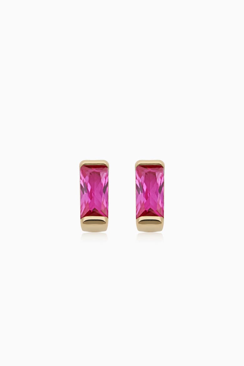 14K Gold Fresco Baguette Micro Studs Earrings, Alternate, color, Yellow Gold - Ruby Zirconia