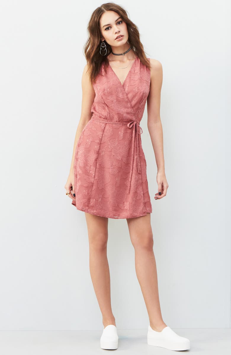 WAYF Flocked Wrap Dress, Alternate, color, 