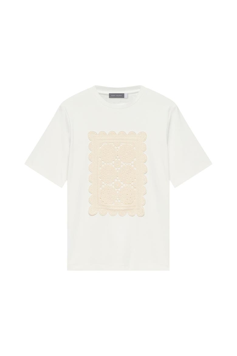 Crochet Panel T-Shirt, Alternate, color, Ivory