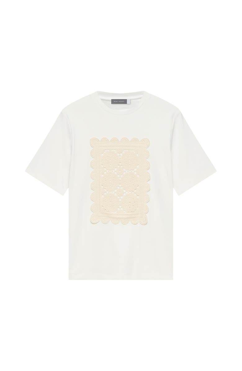MINT VELVET Crochet Panel T-Shirt, Alternate, color, Ivory