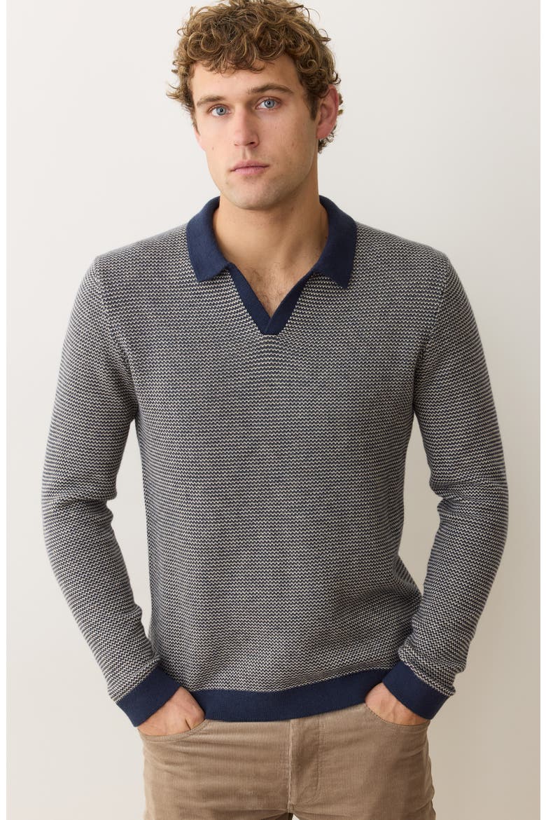 Liam Johnny Collar Long Sleeve Sweater Polo, Alternate, color, NAVY/ DRIFTWOOD