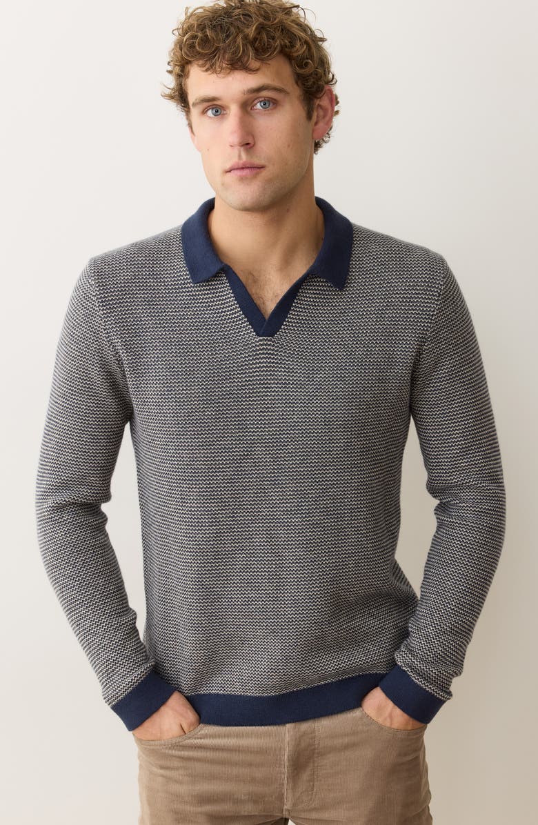 Marine Layer Liam Johnny Collar Long Sleeve Sweater Polo, Alternate, color, Navy/ Driftwood