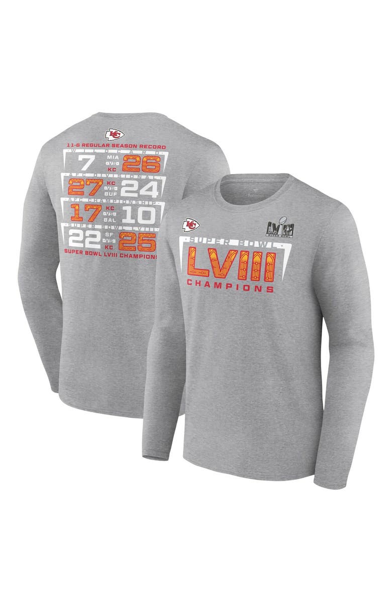 FANATICS Men's Fanatics Branded Heather Charcoal Kansas City Chiefs Super Bowl LVIII Champions Counting Points Score Long Sleeve T-Shirt, Main, color,