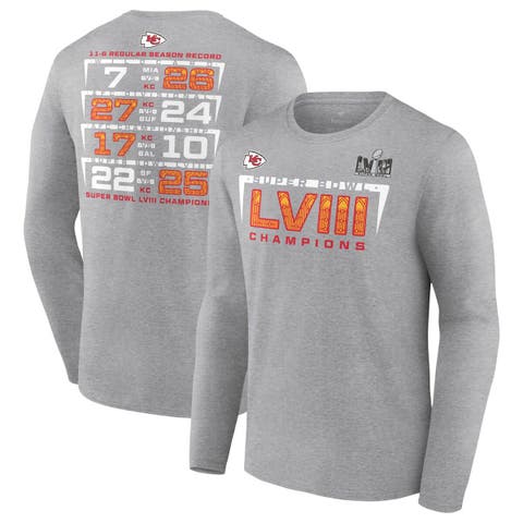 Men's Fanatics Branded Heather Charcoal Kansas City Chiefs Super Bowl LVIII Champions Counting Points Score Long Sleeve T-Shirt