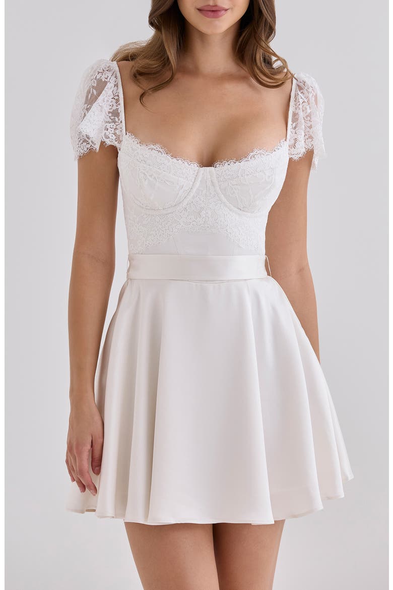 Selena Satin & Lace Minidress, Alternate, color, WHITE