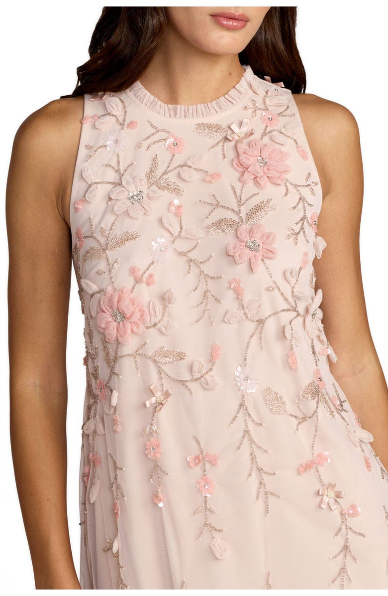 Mac Duggal Embellished Ruffle Tiered High Neck Floral Dress, Alternate, color, Peach