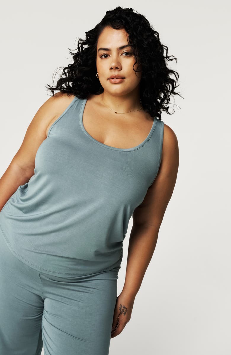 Posh Peanut Lace Trim Racerback Pajama Tank, Alternate, color, Blue