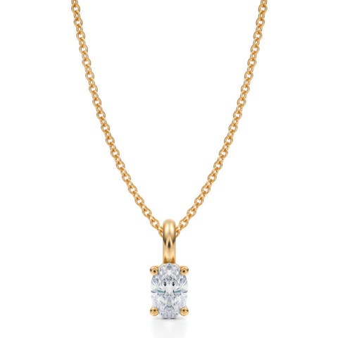 Oval Solitaire Lab Diamond Pendant Necklace 14K 0.50ct