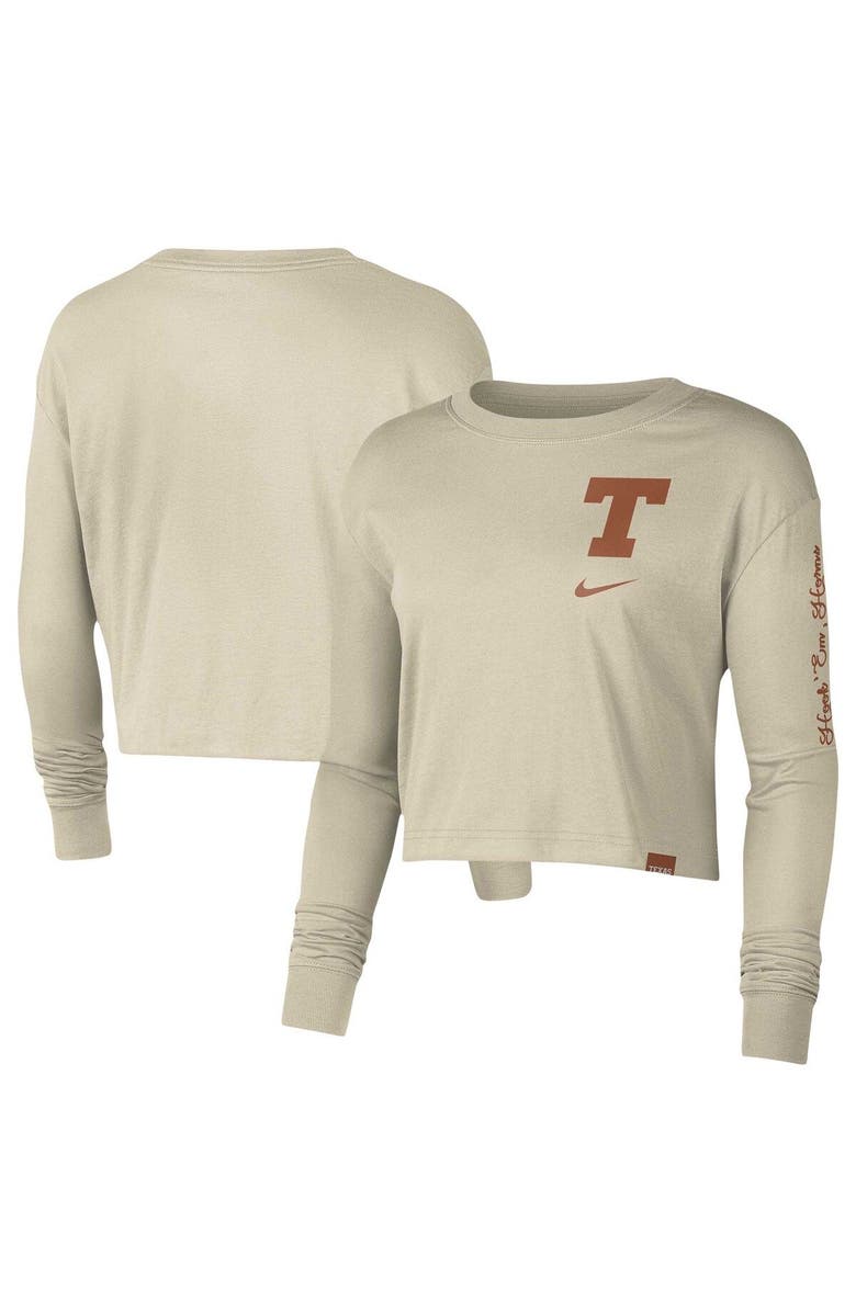 Nike Women's Nike Cream Texas Longhorns Varsity Letter Long Sleeve Crop Top, Main, color, 