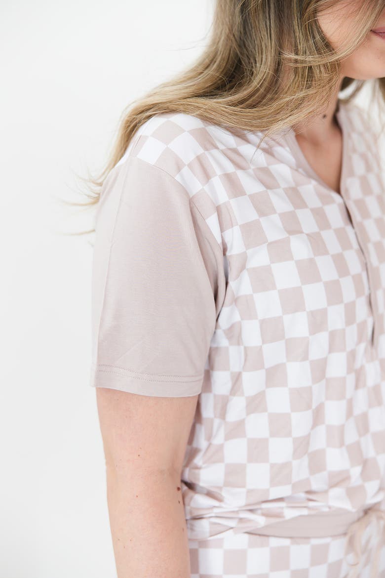 Checkered Women's Pajama Set, Alternate, color, Beige & White