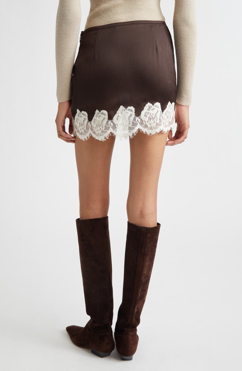 Siedrés Niera Lace Trim Satin Miniskirt, Alternate, color, Dark Brown
