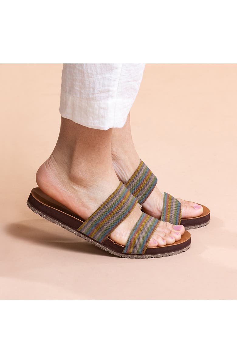 Feelgoodz Womens Zensole Vistas Faux Leather Double Strap Slide Sandals, Alternate, color, Jungle