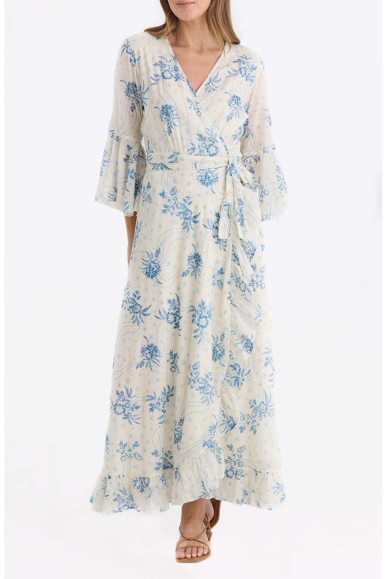 Carly Print Wrap Maxi Dress, Main, color, BLUEBELLE/ IVORY