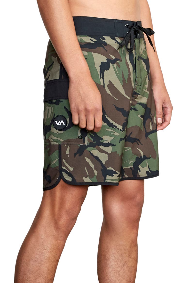 'Eastern' Scalloped Hem Board Shorts, Alternate, color, GREEN CAMO