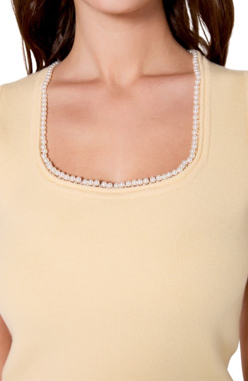 Endless Rose Imitation Pearl Trim Knit Tank In Butter
