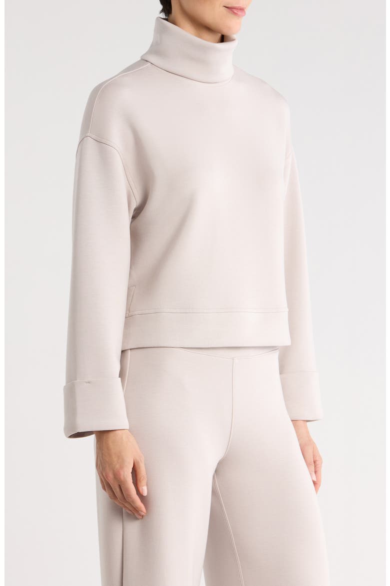 Cuffed Sleeve Crop Turtleneck Sweatshirt, Alternate, color, FRENCH GREY