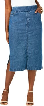 Jessica London Comfort Waist Stretch Denim Midi Skirt