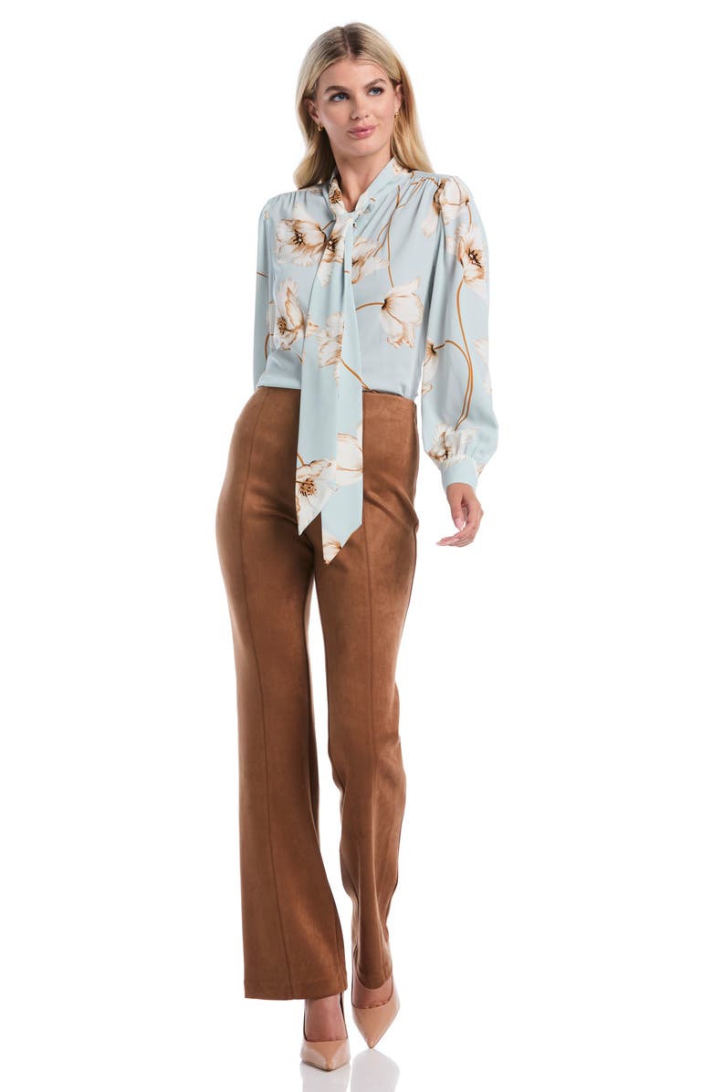 Laundry by Shelli Segal Floral Tie Neck Shirt, Alternate, color, Sterling Blue