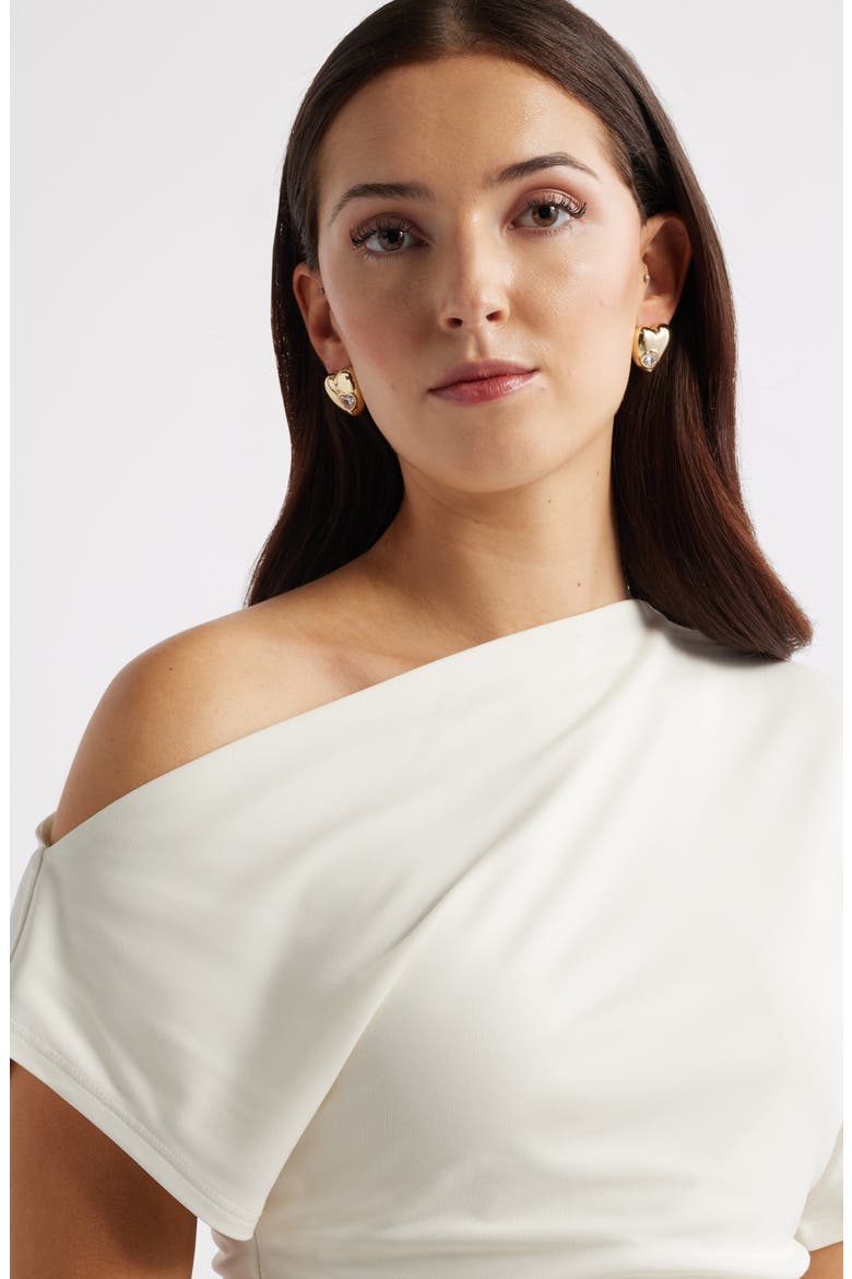 Puffy Heart & Stone Stud Earrings, Alternate, color, CLEAR- GOLD