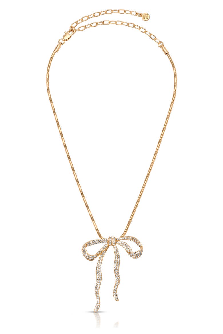 Pavé Cubic Zirconia Bow Pendant Necklace, Alternate, color, GOLD