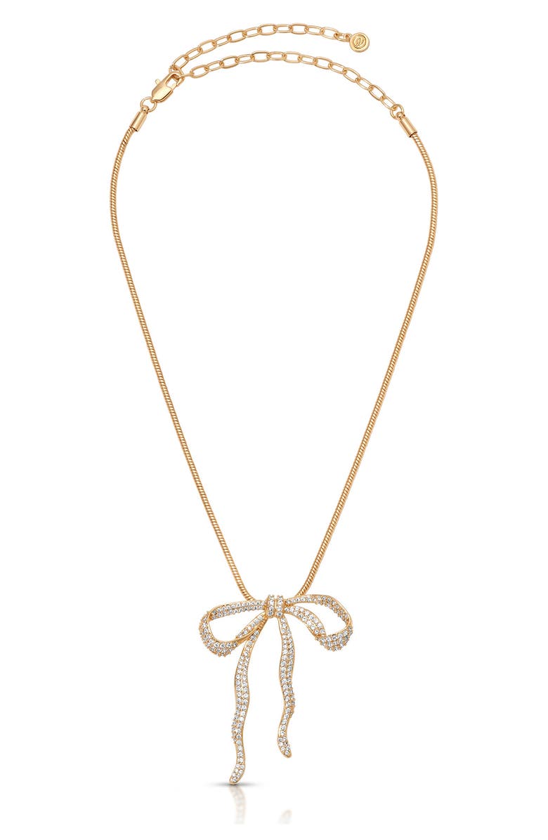 Ettika Pavé Cubic Zirconia Bow Pendant Necklace, Alternate, color, Gold