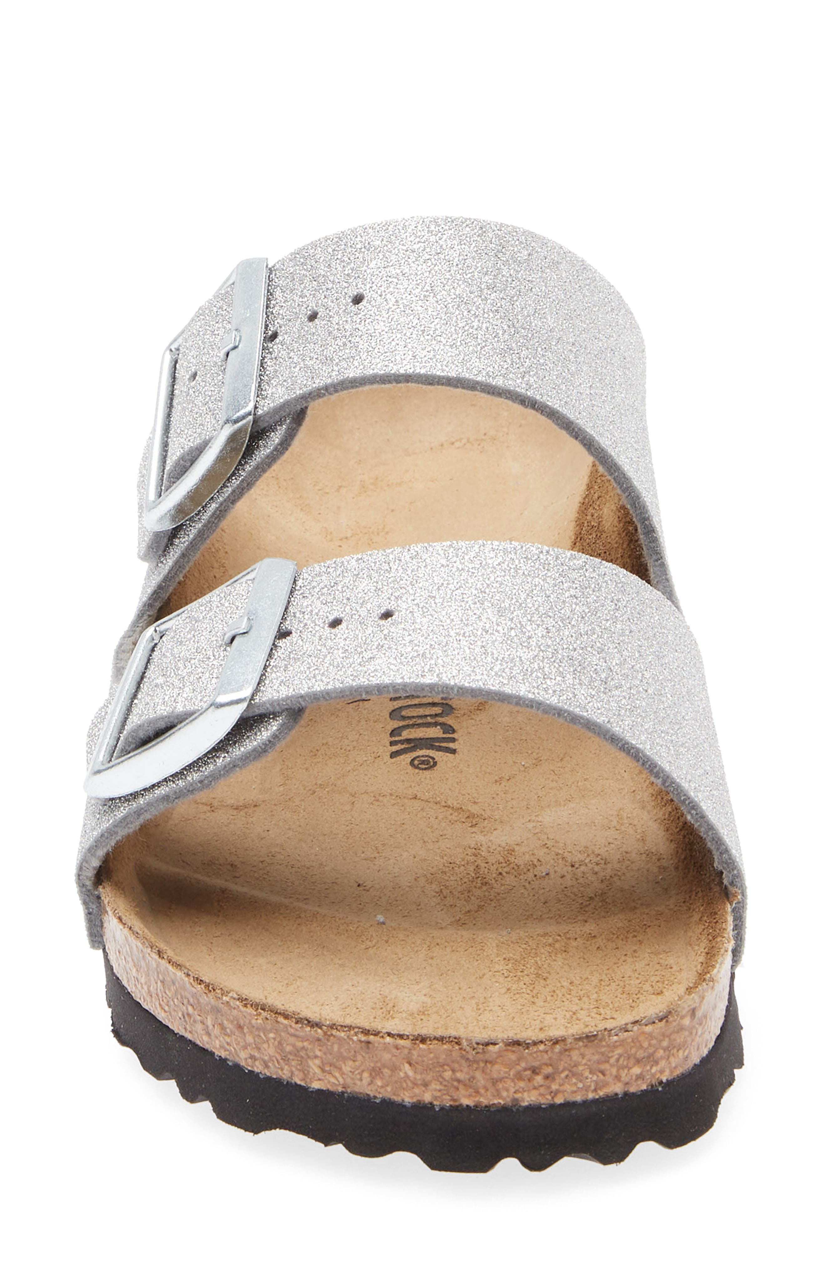 Birkenstock Arizona Slide Sandal, Alternate, color, Glitter Silver