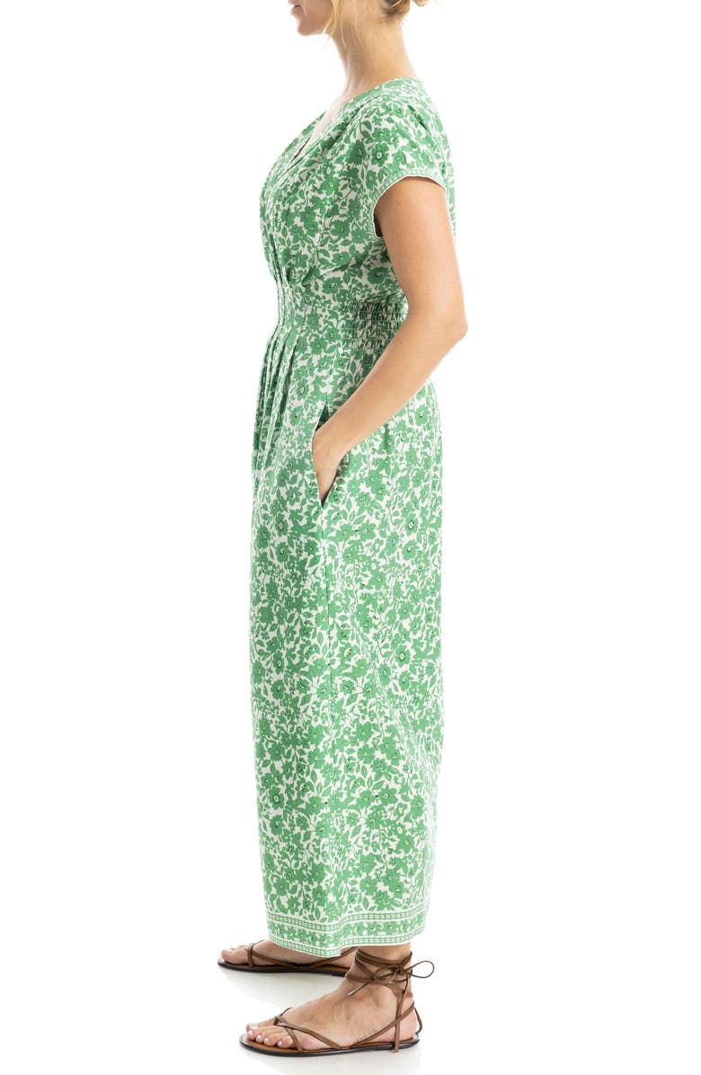 MAX STUDIO Cap Sleeve Tucked Waist Maxi Dress, Alternate, color, Cream/ Leaf