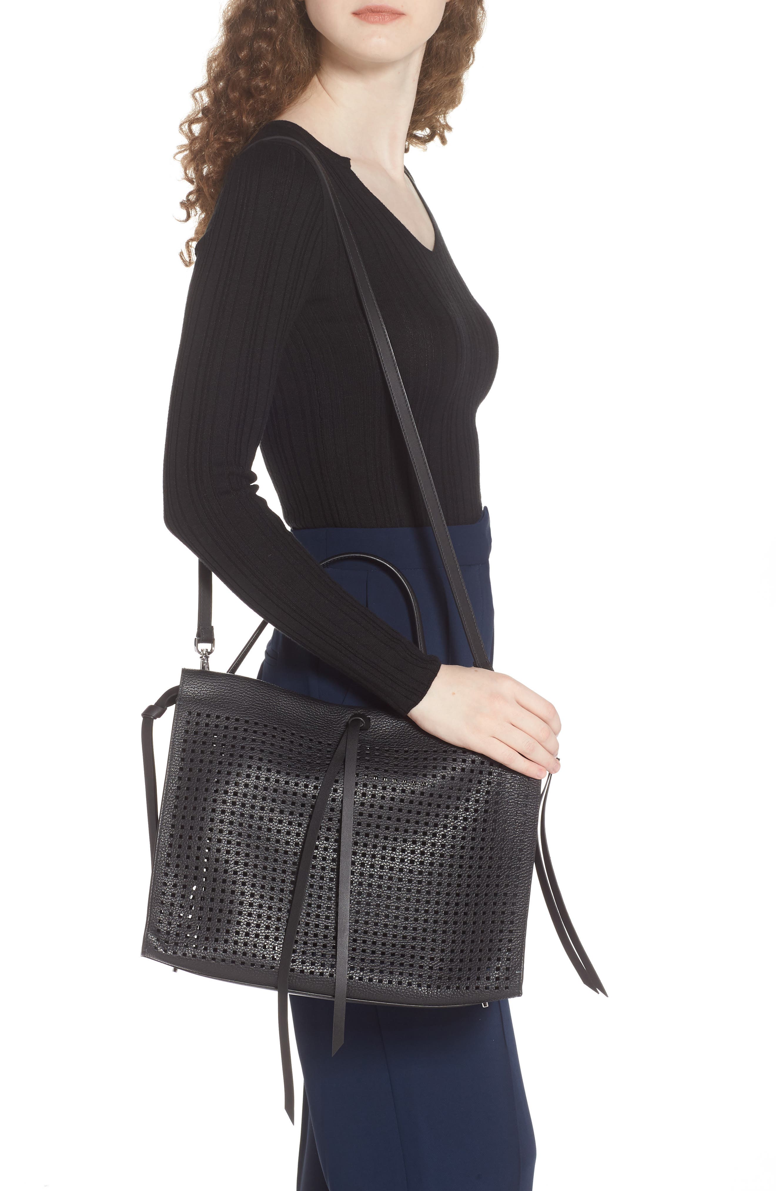 BOSS Katlin Small Perforated Leather Tote, Alternate, color, 