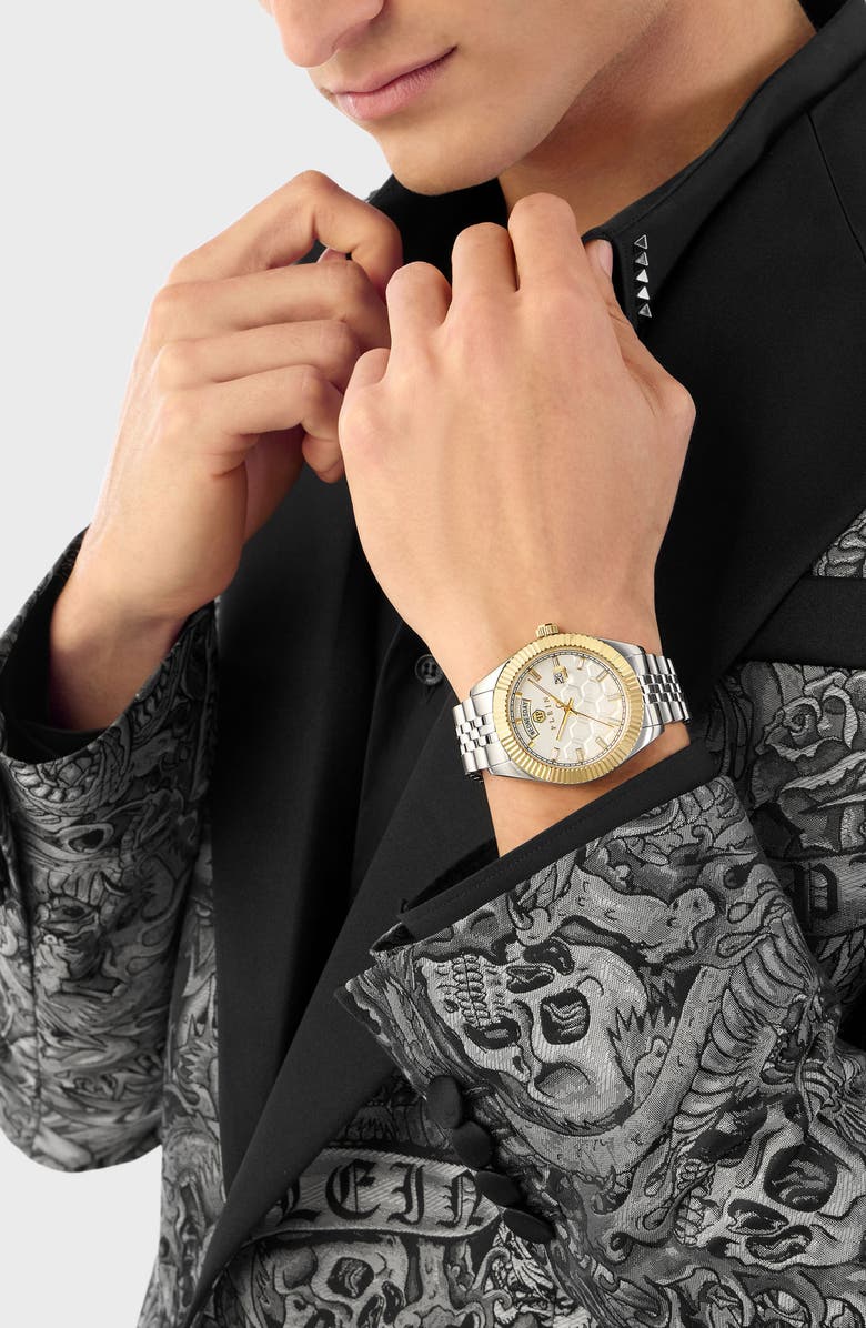 PHILIPP PLEIN Date Superlative Two-Tone Bracelet Watch, 42mm, Alternate, color, Two Tone