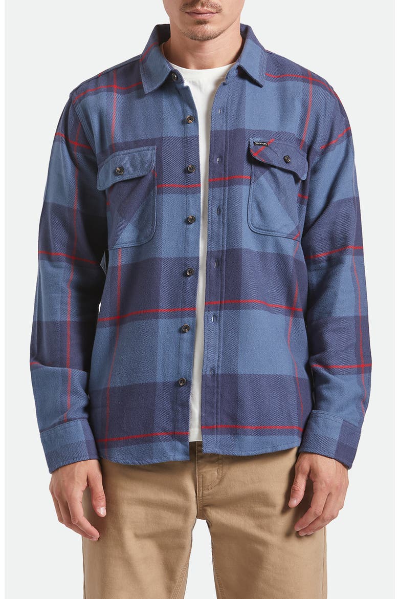 Bowery Plaid Flannel Button-Up Shirt, Main, color, BERING SEA/INDIGO/ADRENAL