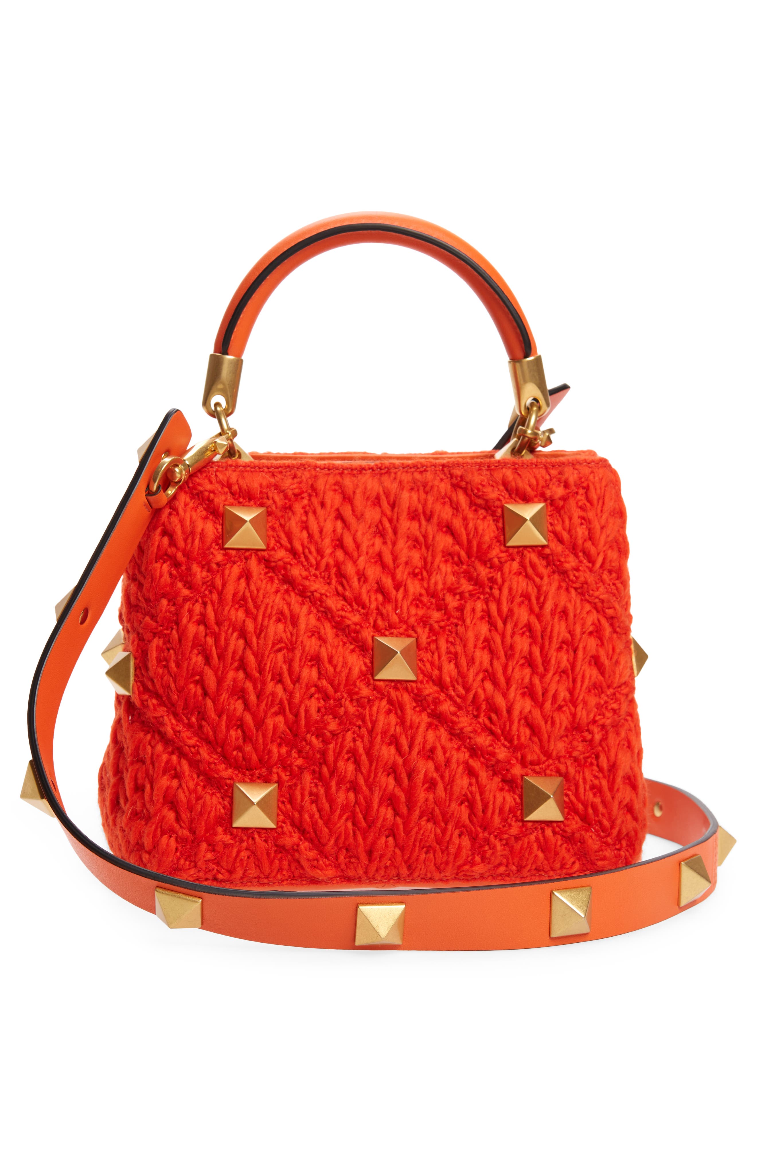 Valentino Garavani Medium Roman Stud Crochet Wool Top Handle Bag, Alternate, color, 
