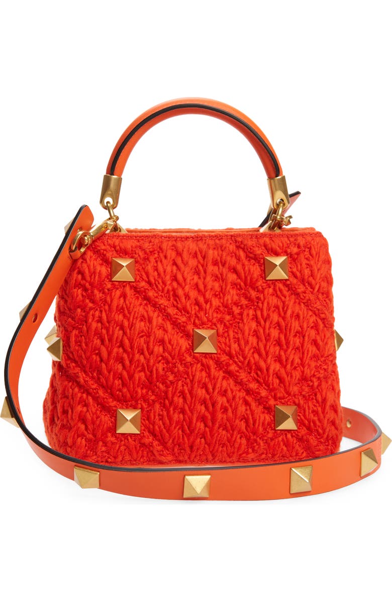 Valentino Garavani Medium Roman Stud Crochet Wool Top Handle Bag, Alternate, color,