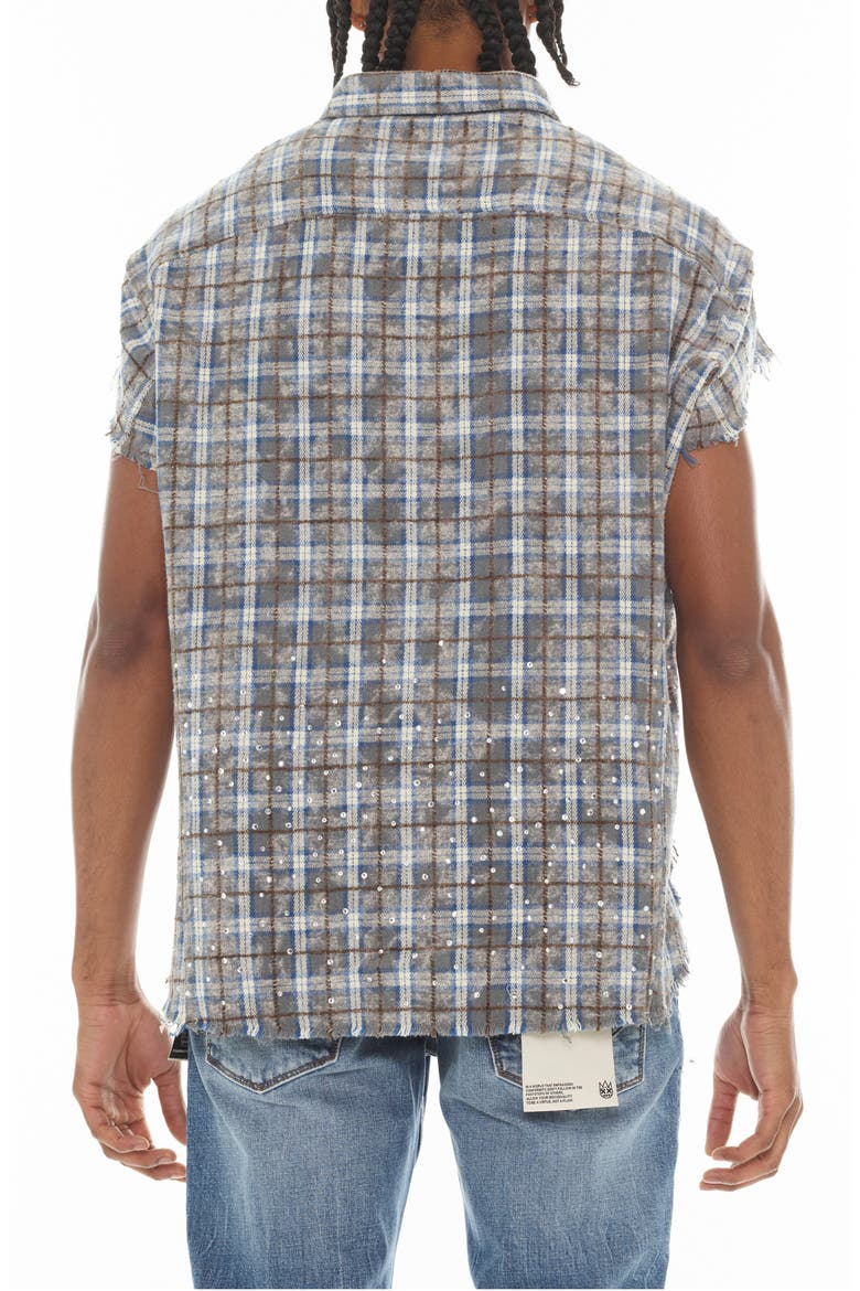 Plaid Short Sleeve Cotton Button-Up Shirt, Alternate, color, SKY BLUE
