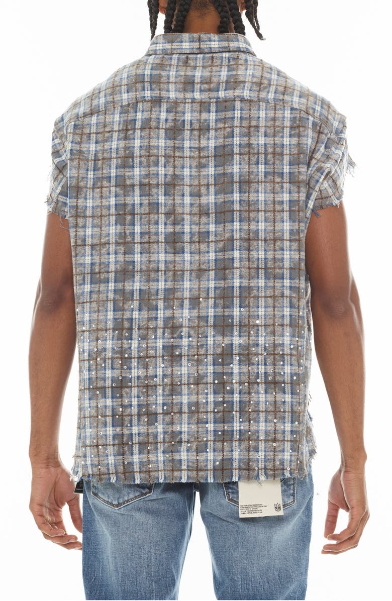 Cult of Individuality Plaid Short Sleeve Cotton Button-Up Shirt, Alternate, color, Sky Blue