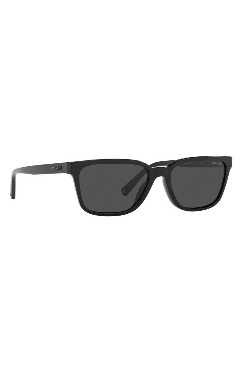 COACH 57mm Rectangular Sunglasses, Alternate, color, Black / Dark Grey Solid