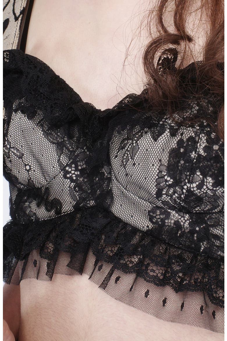 Black Lace Combo Ruffle Lace Bralette, Alternate, color, BLACK