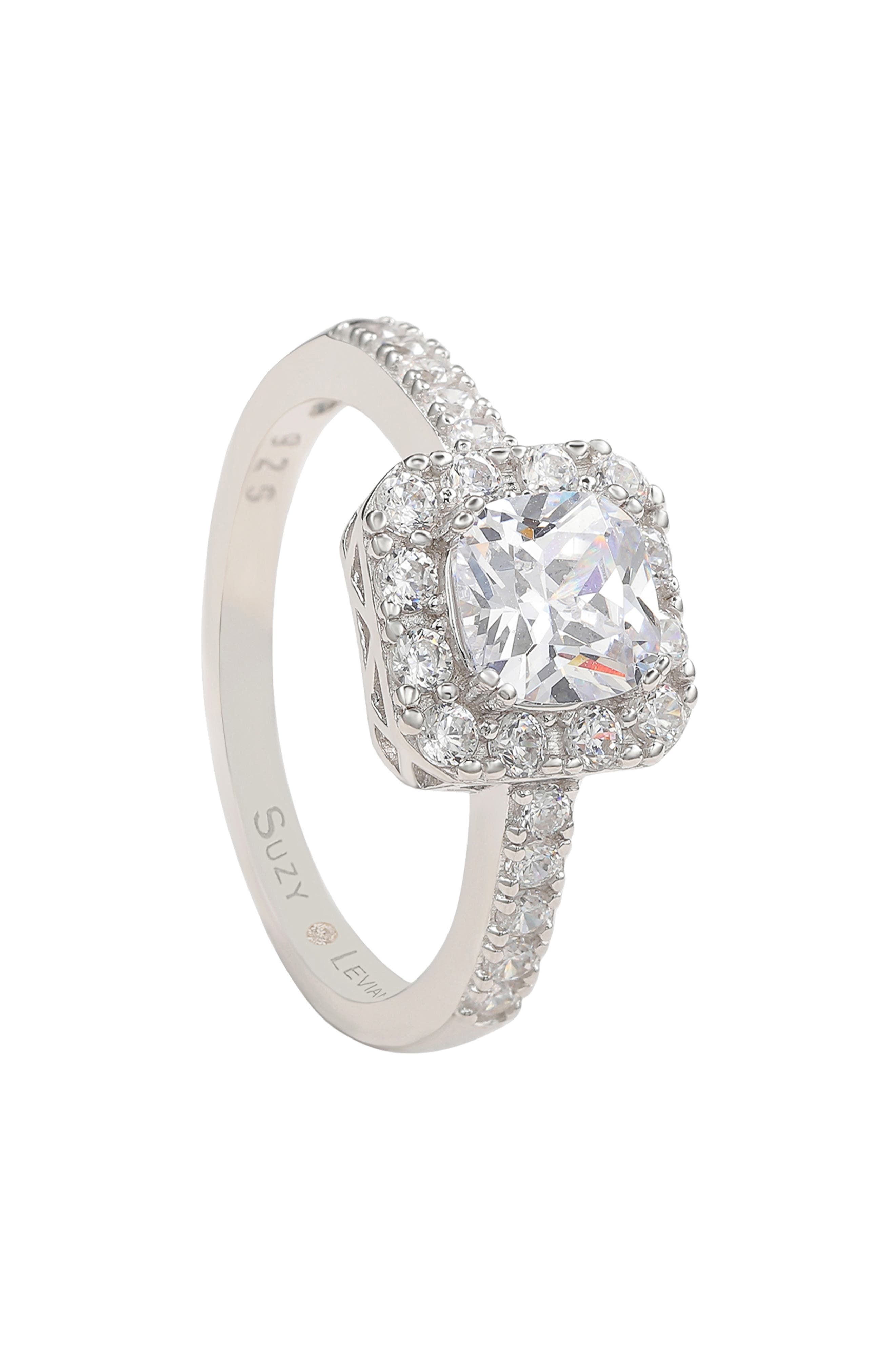 SUZY LEVIAN Sterling Silver CZ Halo Engagement Ring