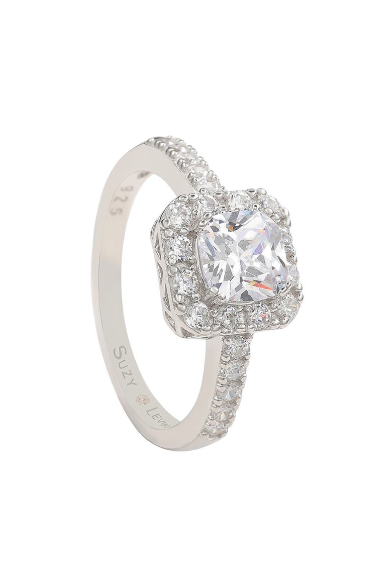 Sterling Silver CZ Halo Engagement Ring, Main, color, WHITE