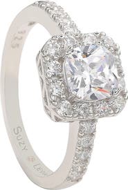 SUZY LEVIAN Sterling Silver CZ Halo Engagement Ring